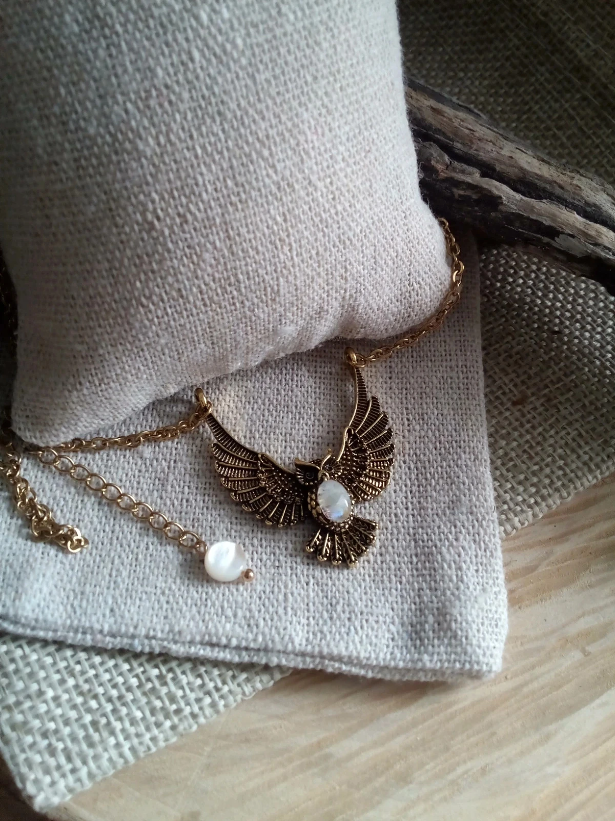 Collier pendentif hibou avec pierre de lune – photo 2